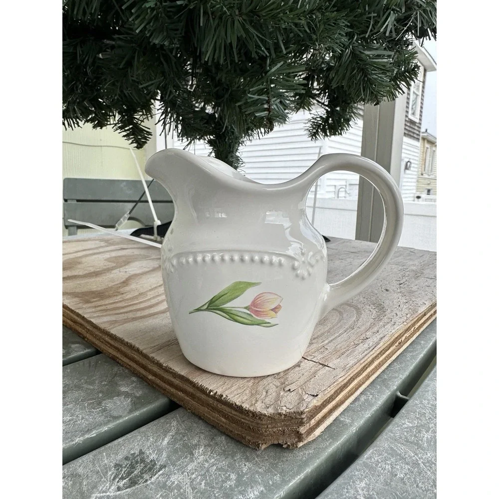 PFALTZGRAFF Laralynn Stoneware Collection 12oz Creamer White With‎ Flower Design